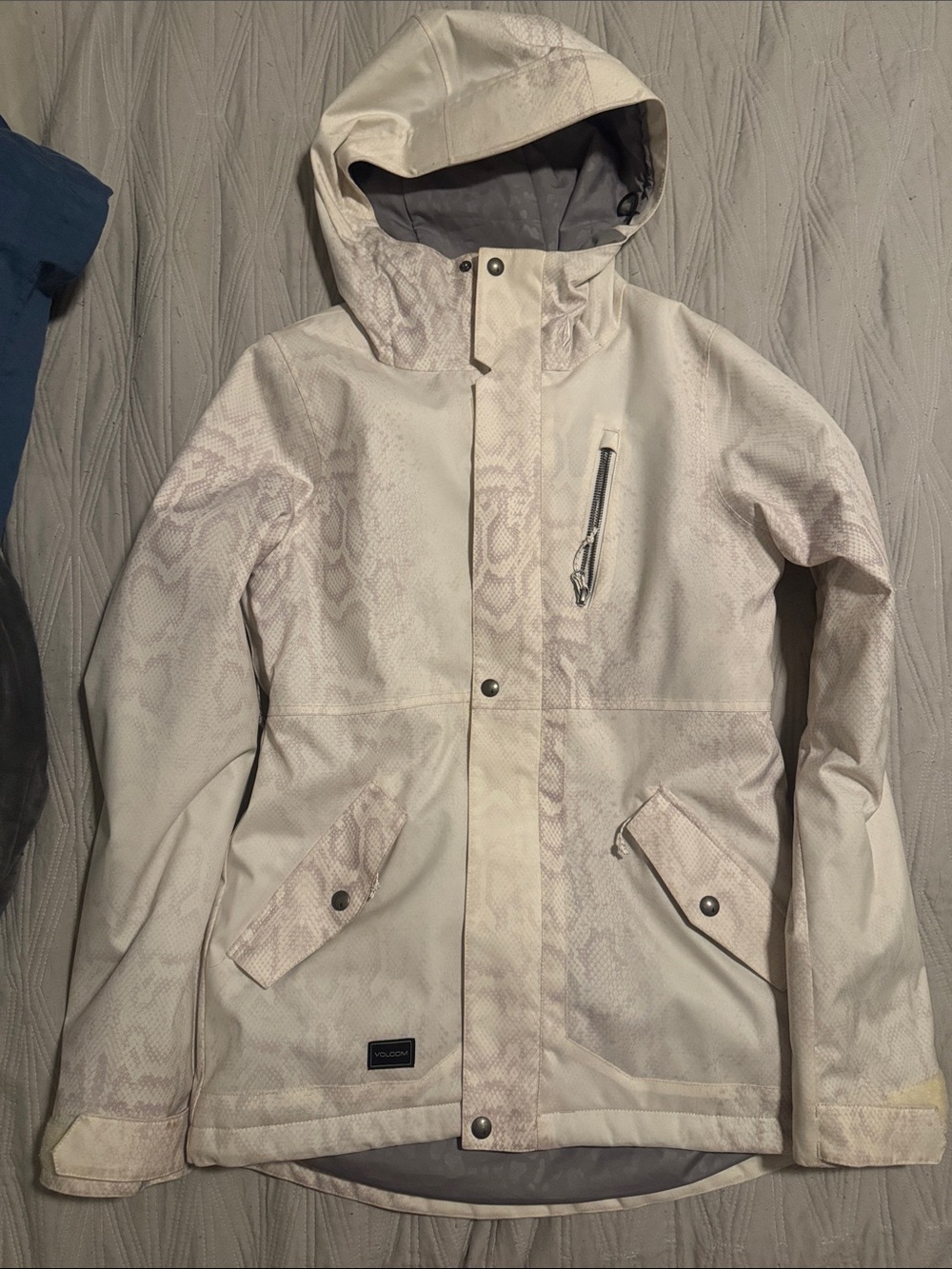 Volcom Beige and Gray Branded Snow Jacket